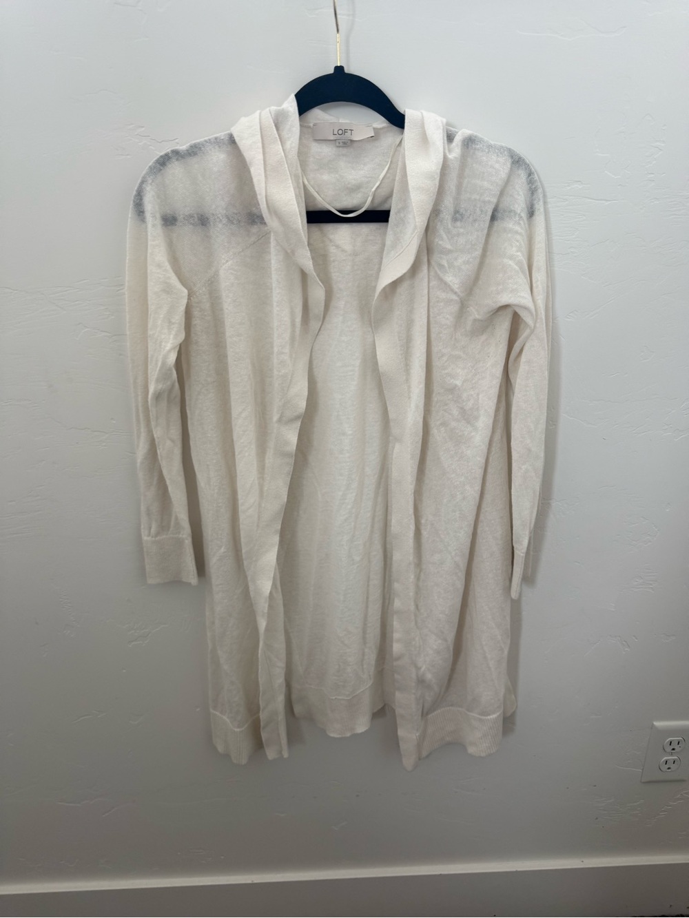 LOFT Cream Open-Front Lightweight Hooded Cardigan